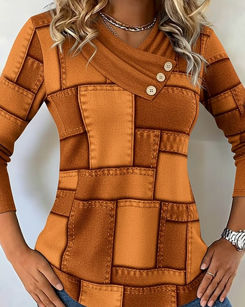 Elena™ | Blusa de Manga Larga con Escote en V y Contraste de Color