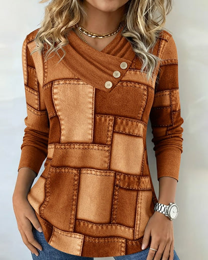 Elena™ | Blusa de Manga Larga con Escote en V y Contraste de Color
