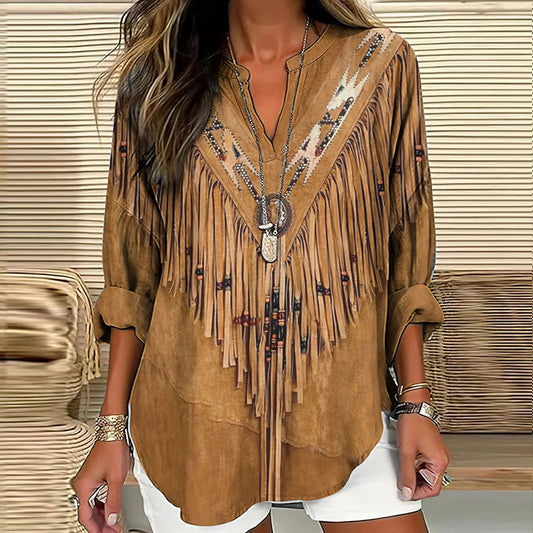 Isabella™ | Blusa Vintage con Estampado Étnico y Mangas Largas